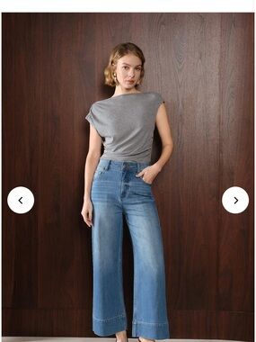 Petite Studio Esme Wide-Leg Cropped Jeans in Mist Blue NWT